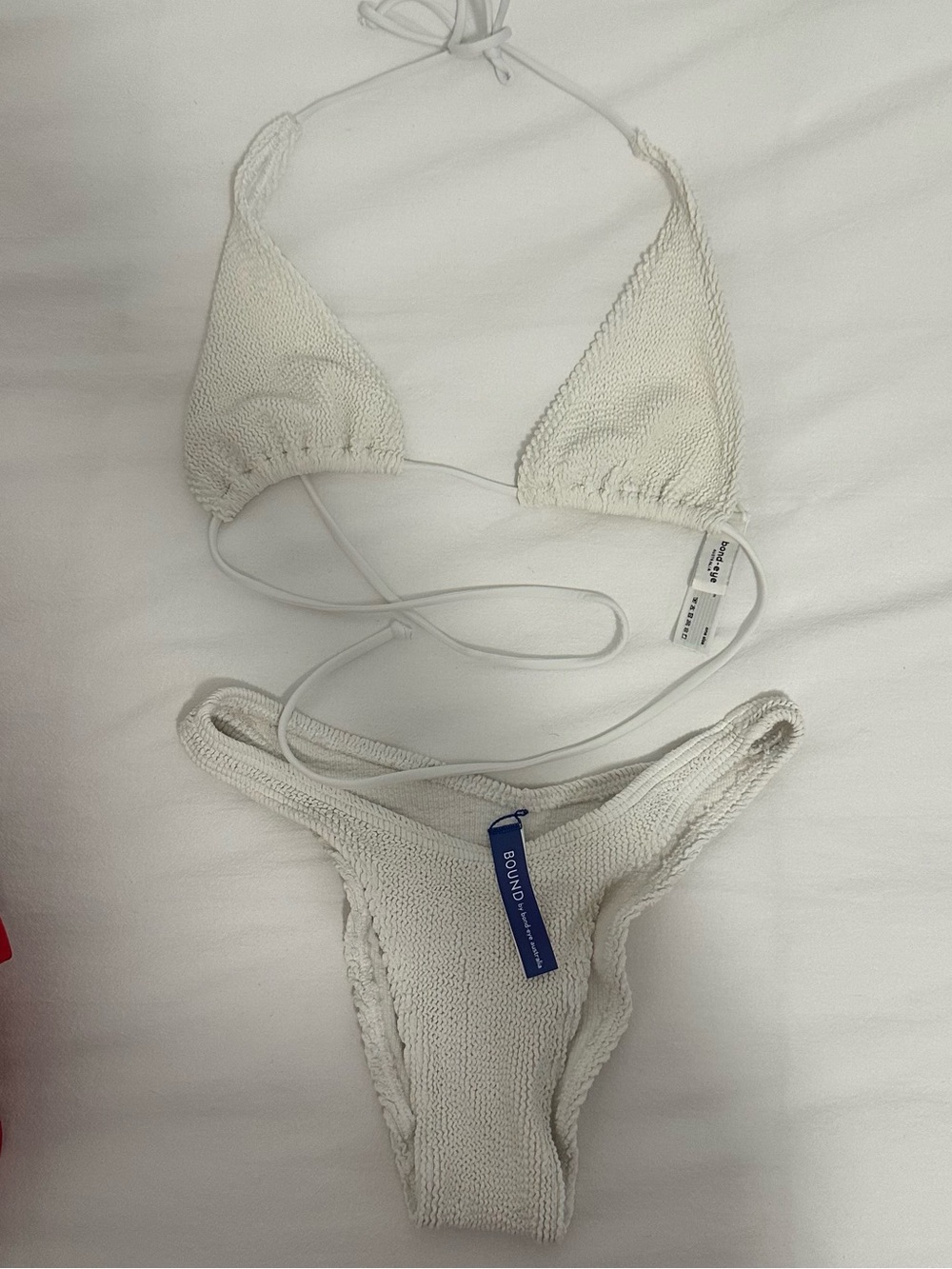 bond-eye Cream Crochet Triangle Bikini Set